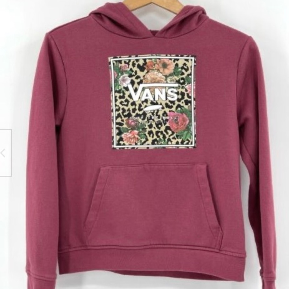 VANS Girls Hoodie Size Large Pink Leopard Floral Print Box Skateboarding